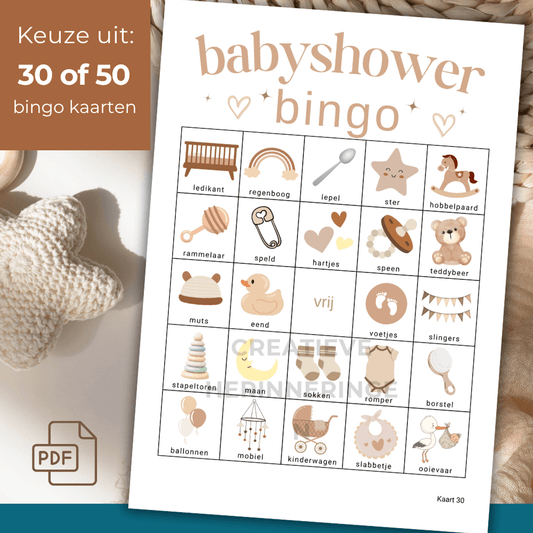 Beige babyshower bingo spel voor een gezellige middag met de aanstaande moeder