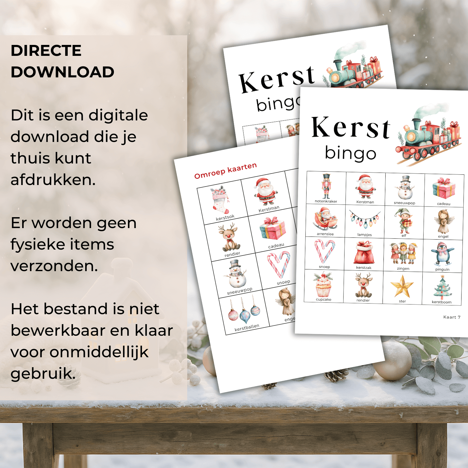 Kerstspel voor kinderen als te printen kerst bingo PDF, met duidelijke plaatjes en makkelijke spelregels.