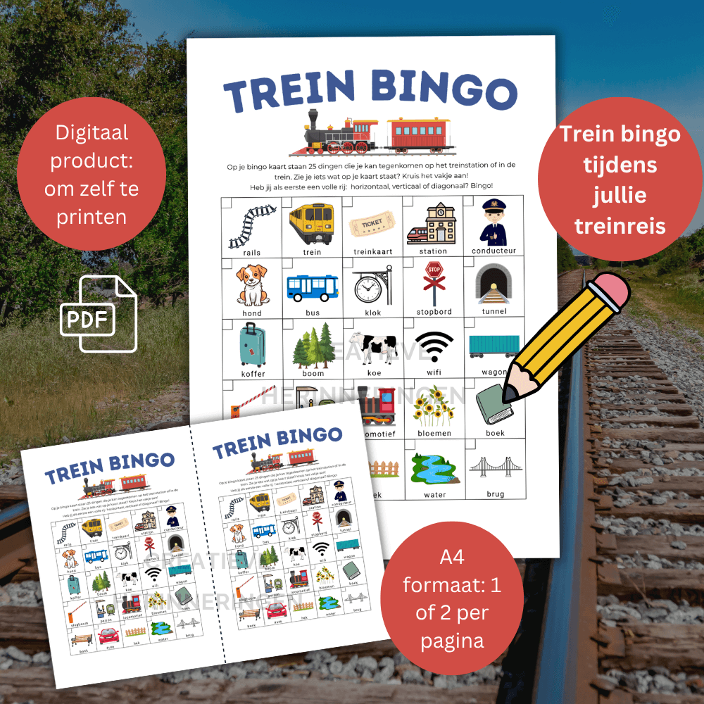 Trein spel voor kinderen, ideaal tijdens lange treinritten: speel trein bingo