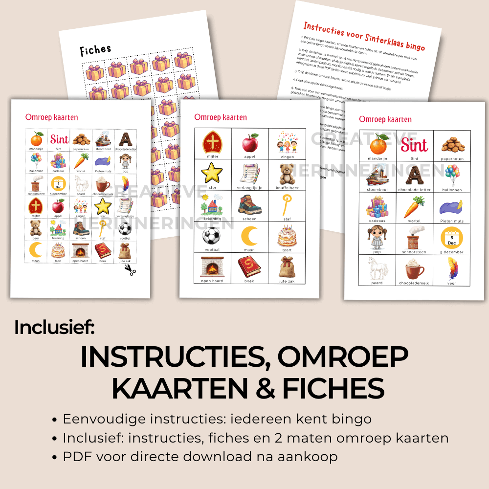 Bingo spel in Sinterklaas thema, digitaal geleverd als PDF-bestand