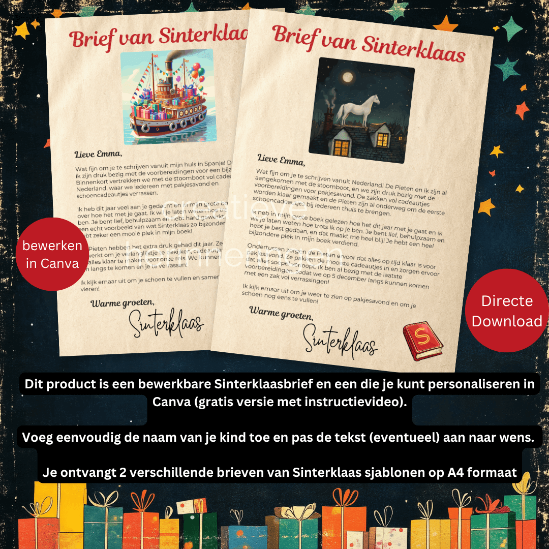 Brief van Sint om zelf te personaliseren met de naam van je kind(eren) in Canva