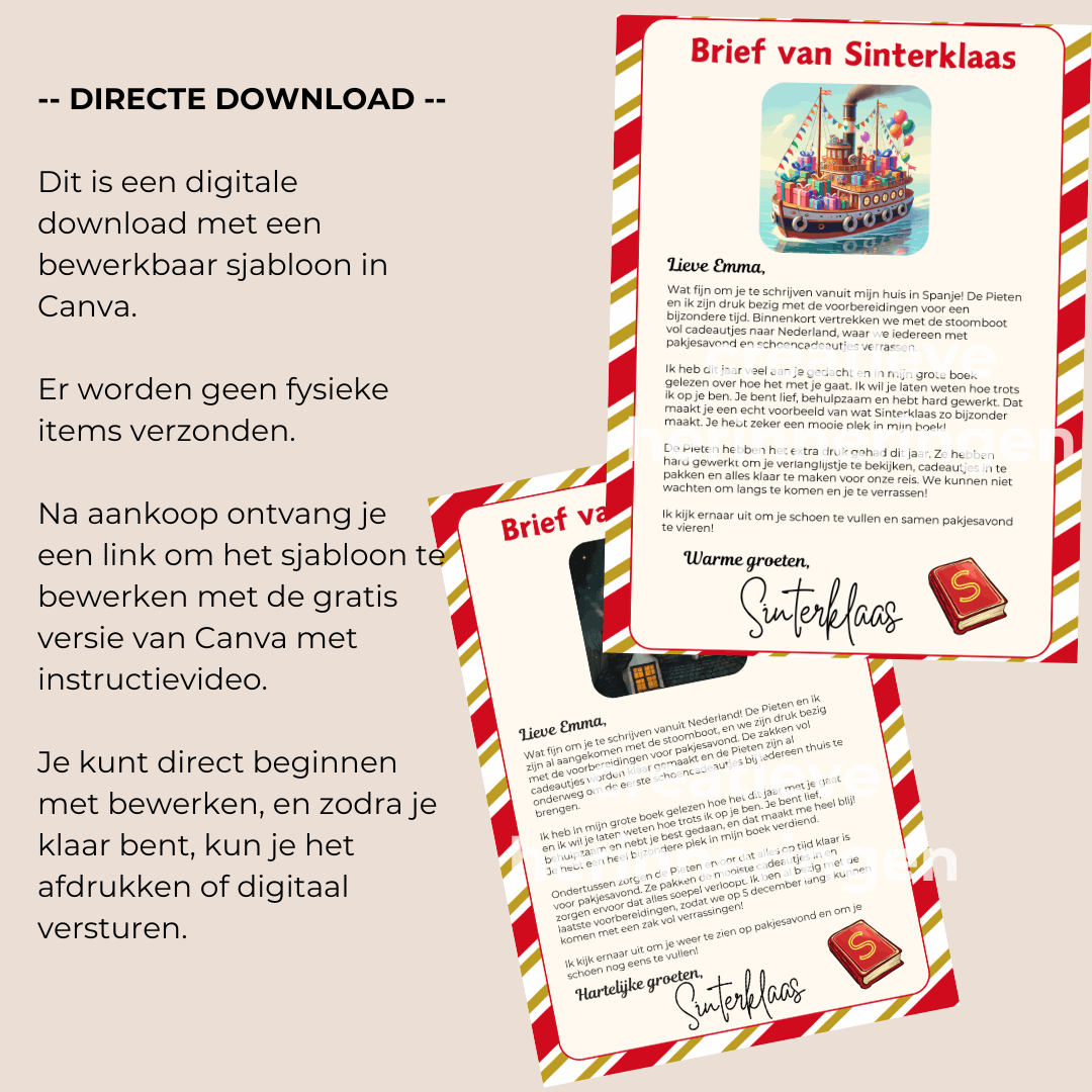 Te personaliseren en downloaden brief van sinterklaas voor pakjesavond