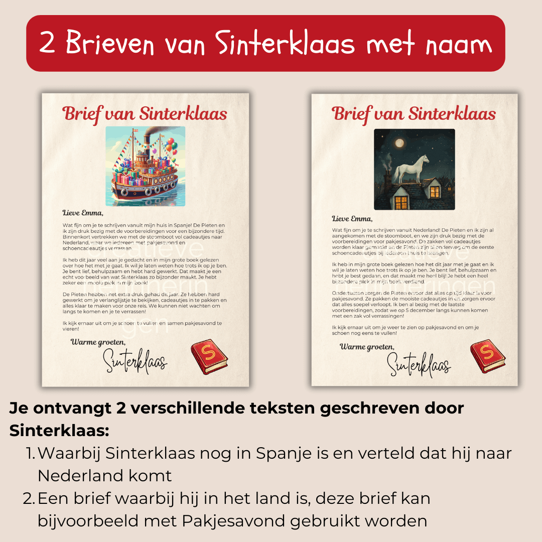 Digitale brief van Sinterklaas op A4-formaat, volledig persoonlijk met de naam van je kind