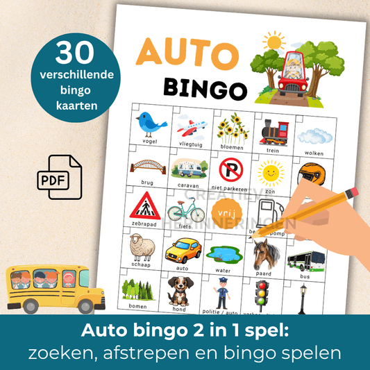 Bus spelletje met 30 kaarten voor kinderen tijdens schoolreis of bustocht