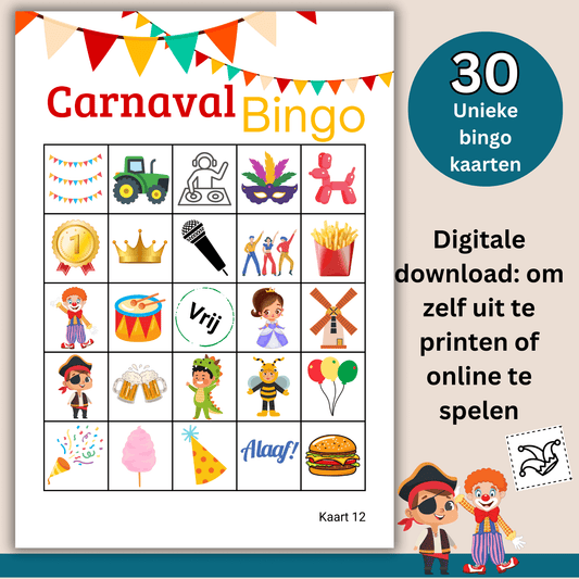 Uit te printen Carnaval Bingo – digitaal spel voor jong en oud