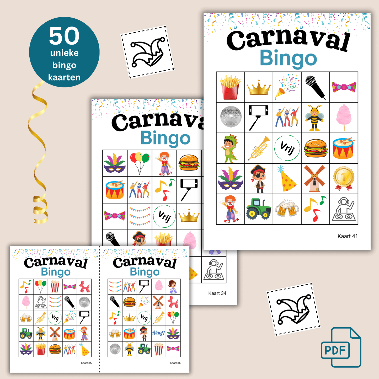 Online bingo spel in Carnaval thema – perfect voor groepen tot 50 personen