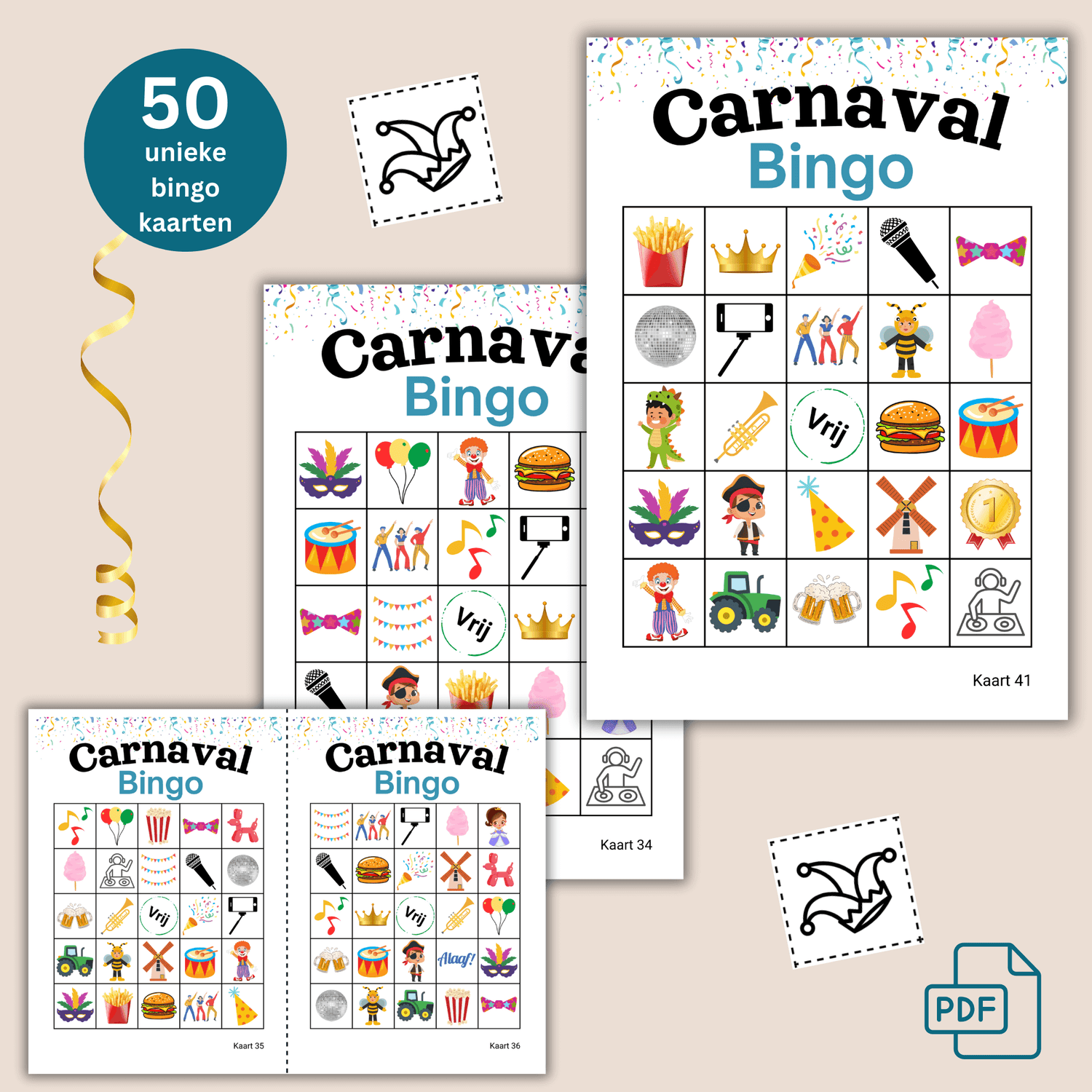 Online bingo spel in Carnaval thema – perfect voor groepen tot 50 personen
