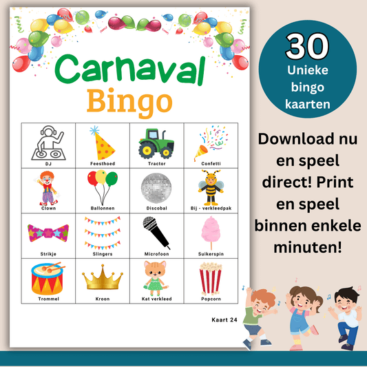 Carnaval activiteiten voor kinderen – bingo spelen op school of thuis, 30 spelers