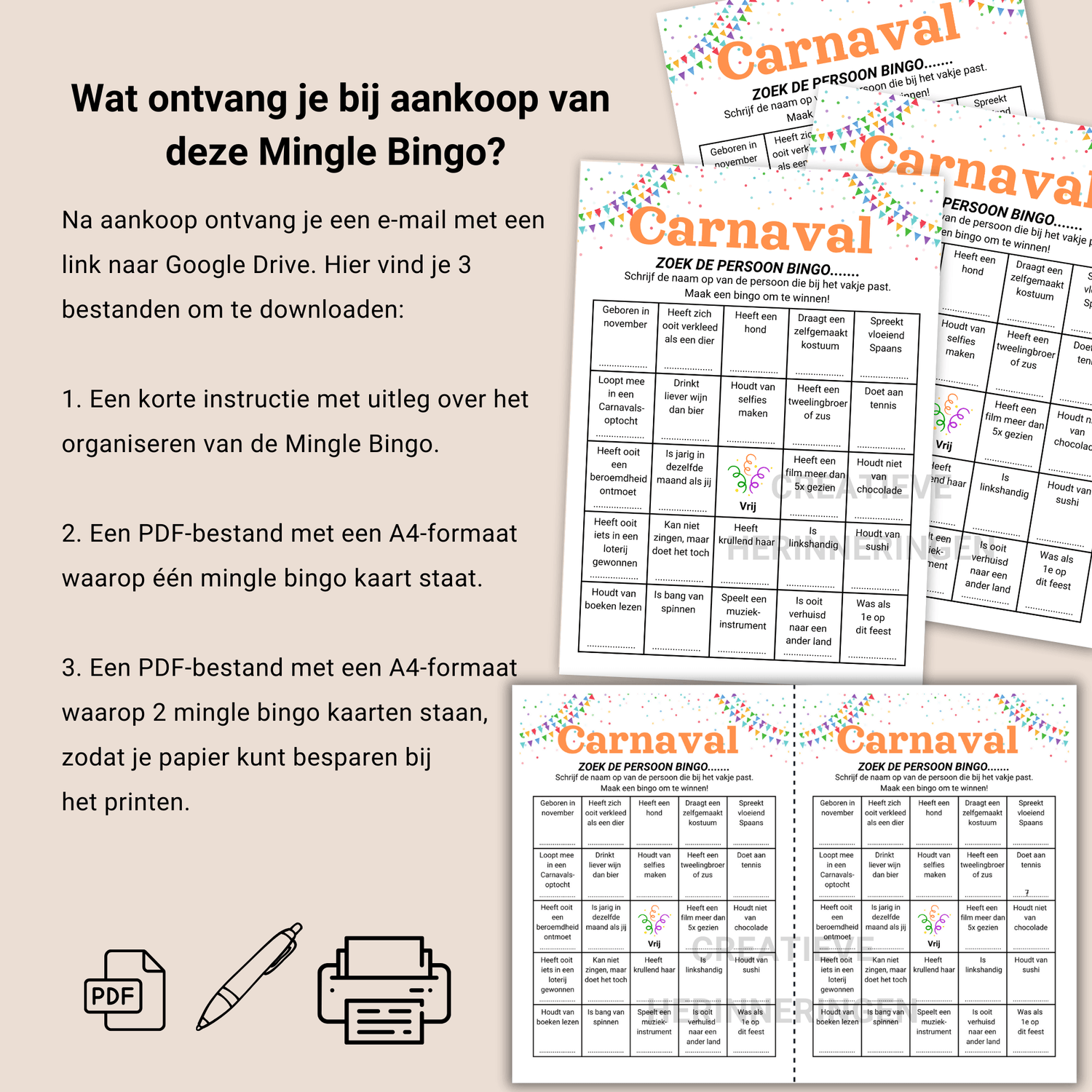Carnaval Mingle Bingo als PDF, download, direct printen en spelen
