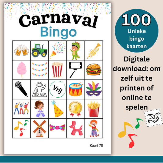 Speel Carnavalsfeest Bingo met 100 kaarten voor grote groepen