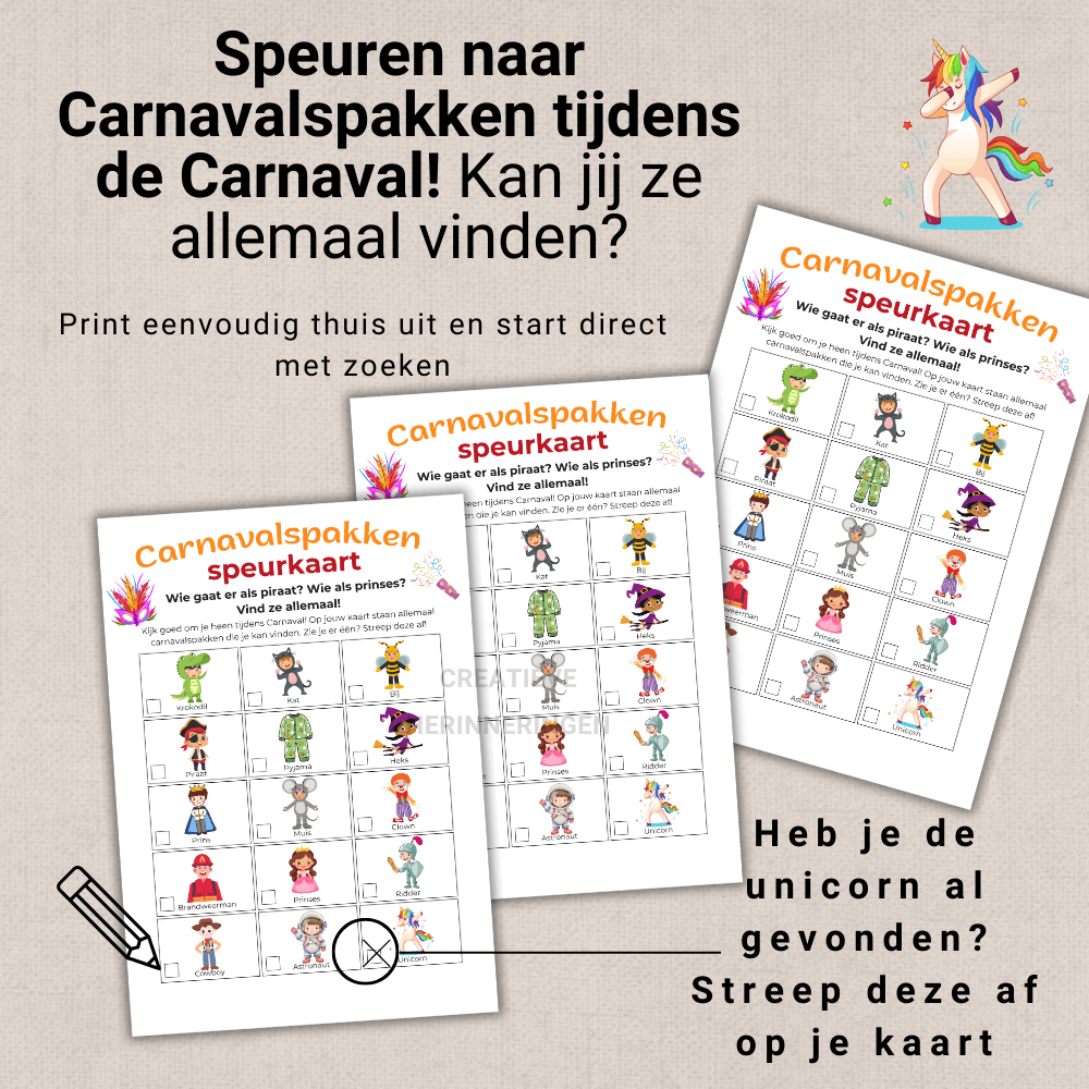 Zoek en herken feestelijke Carnavalskleding met dit interactieve spel met speurkaart  