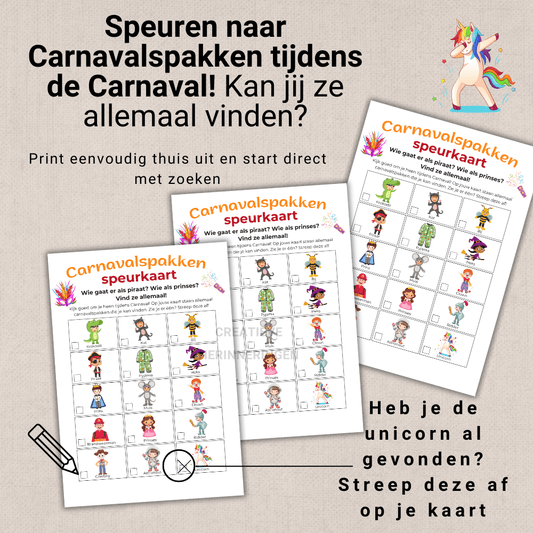 Zoek en herken feestelijke Carnavalskleding met dit interactieve spel met speurkaart