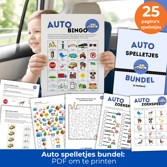Spelletjes van auto's: activiteitenbundel voor kinderen onderweg