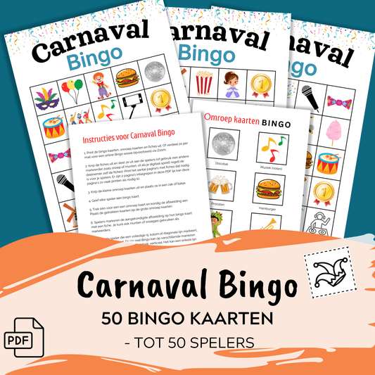 Carnavalsbingo PDF – printbare digitale bingo kaarten voor Carnaval