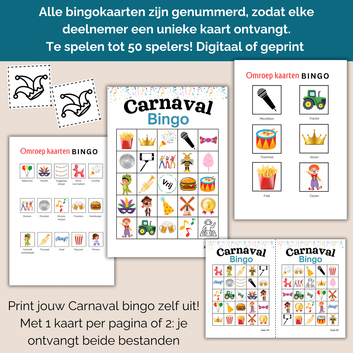 Digitale bingo voor Carnaval – eenvoudig printen en spelen tot 50 personen