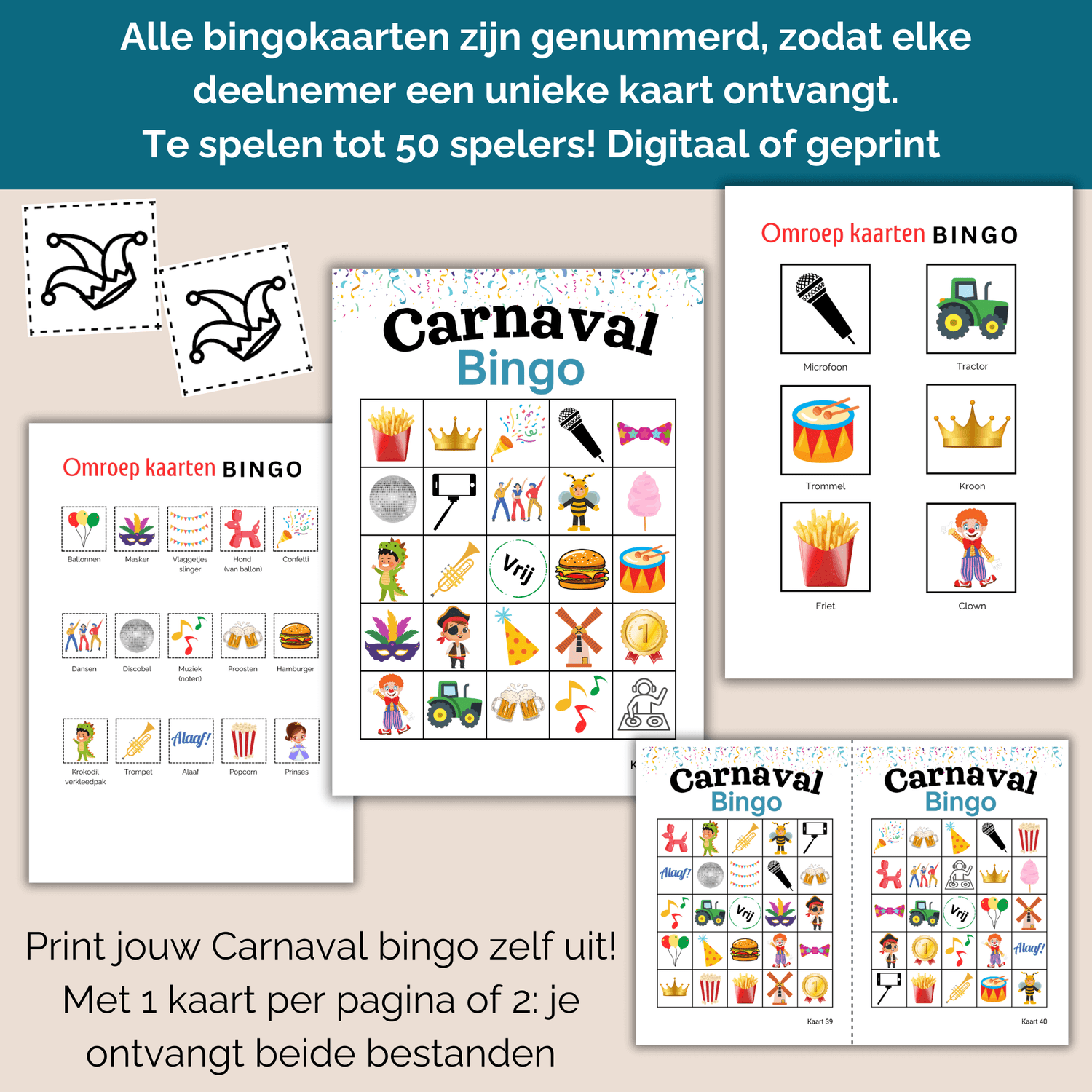 Digitale bingo voor Carnaval – eenvoudig printen en spelen tot 50 personen