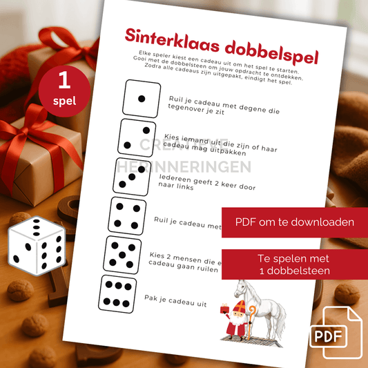 Dobbelspel voor Sinterklaas met 1 dobbelsteen als te printen A4-bestand