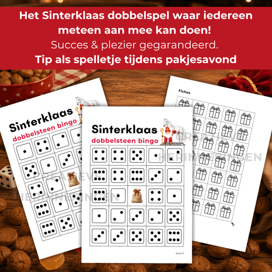 Speelkaart uit het Sinterklaas dobbelsteen spel met cijfers en een vrij middenvak.