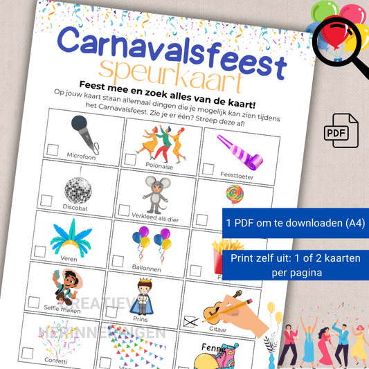 Speurkaart voor een interactief Carnavals feest vol verrassingen. Speciaal voor kinderen