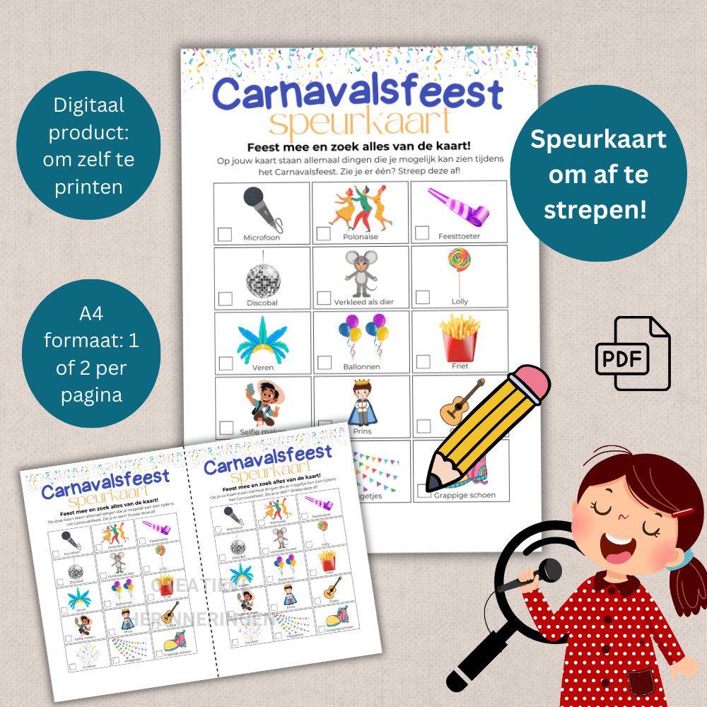 Perfect Carnaval spelletje voor basisschool en kinderfeestjes: een speurkaart voor het Carnavals feest