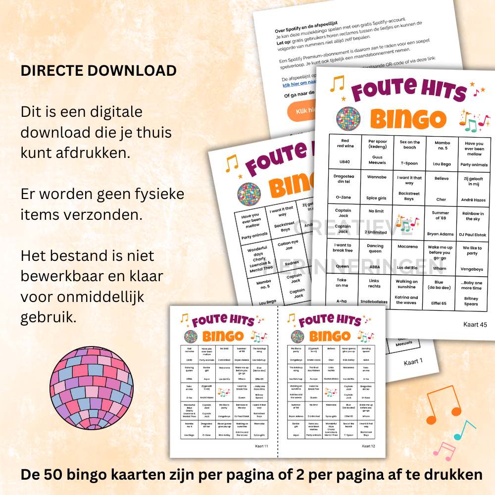 Muziek bingo spel dat zorgt voor sfeer en groepsplezier, speel foute bingo tot 50 spelers