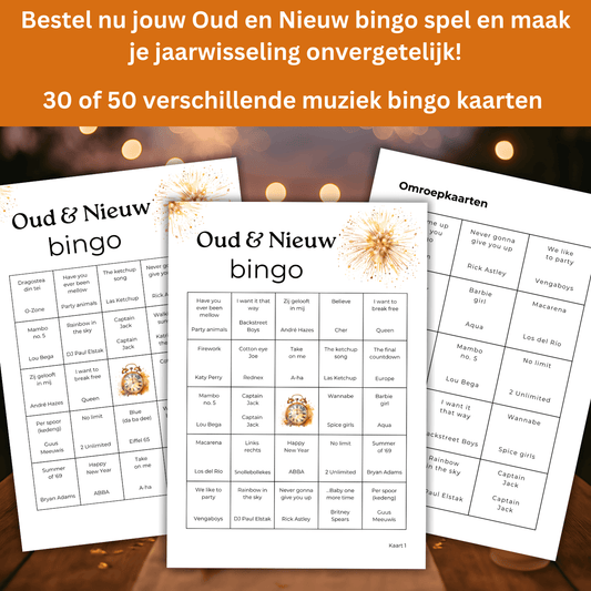 Foute muziek bingo kaarten voor oud en nieuw bingo activiteiten, direct te printen