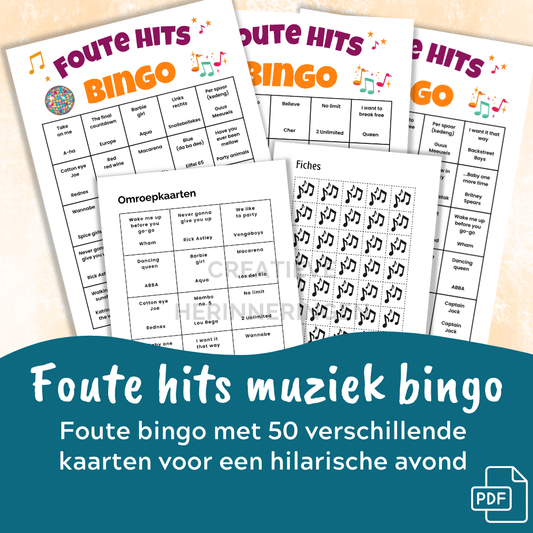 Foute muziek bingo spel voor volwassenen met uit te printen kaarten