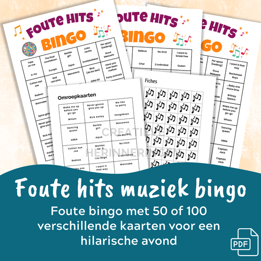 Foute muziek bingo spel voor volwassenen met uit te printen kaarten