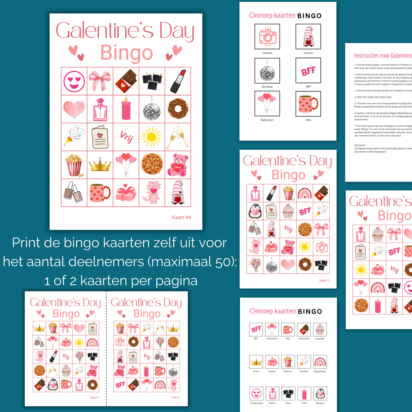 Digitale Galentine bingo: perfect digitaal spel voor 50 spelers 