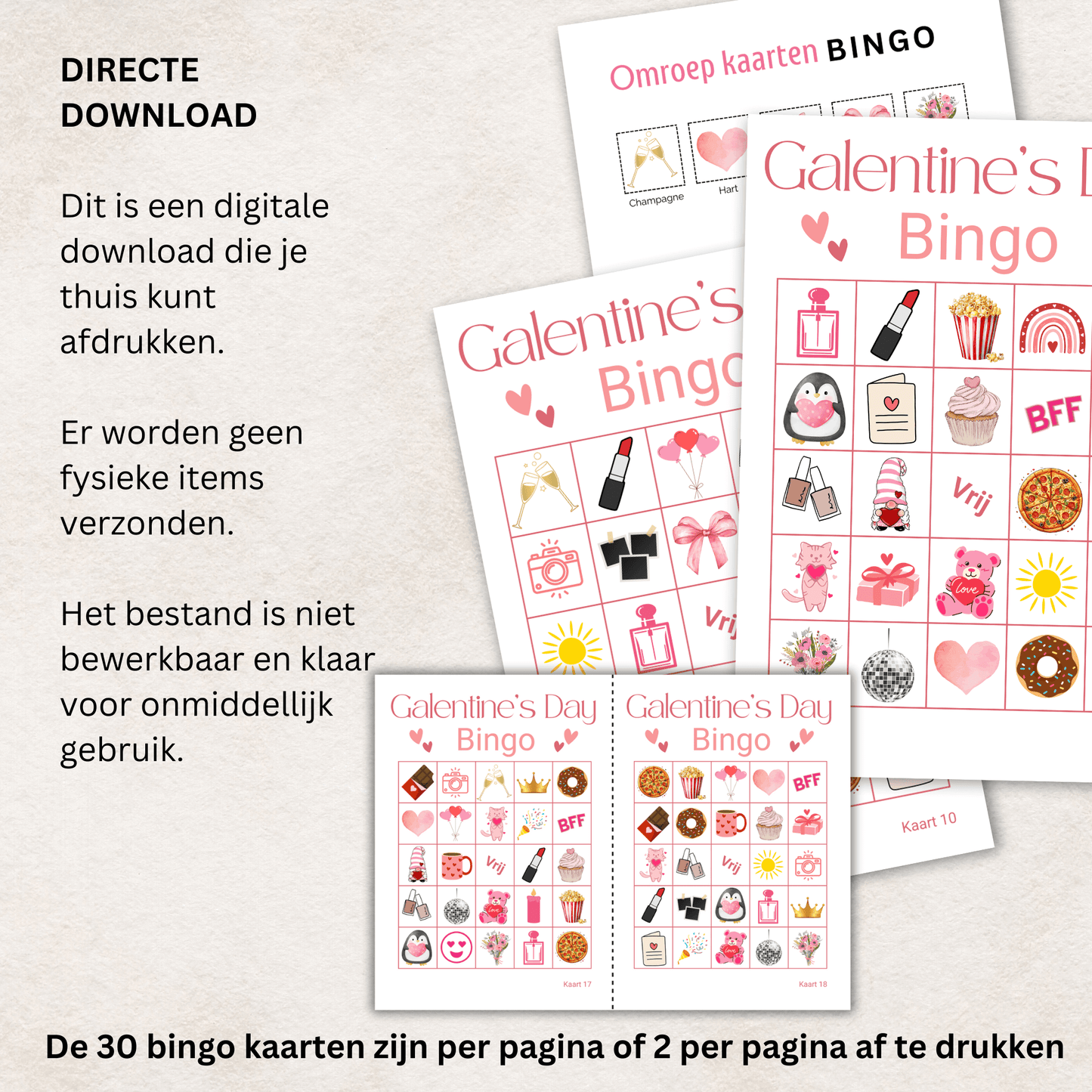 Bingo spel voor Galentine Day: Perfect voor groepen tot 30 vrouwen