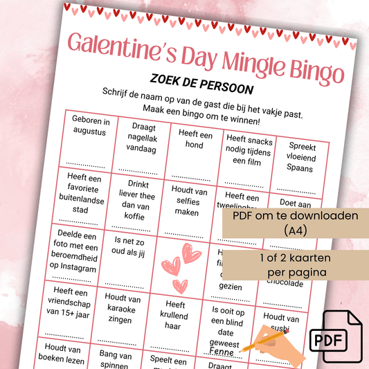 Galentine Mingle Bingo PDF, download voor vriendinnen feestjes