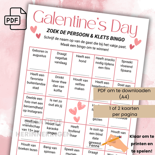 Galentine’s Day Mingle Bingo kaart voor vriendinnen feestjes