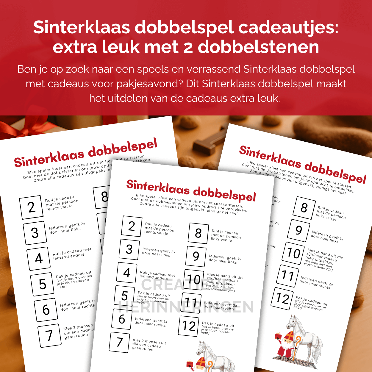 Sinterklaas dobbelspel met te printen a4 voor 2 dobbelstenen, leuk voor jong en oud