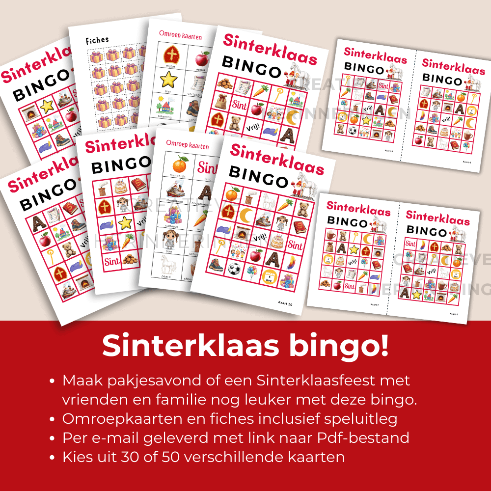 Digitaal Sinterklaas spel bingo inclusief omroepkaarten en fiches
