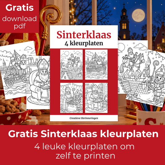 Gratis kleurplaten Sinterklaas met vier verschillende afbeeldingen om zelf te printen.