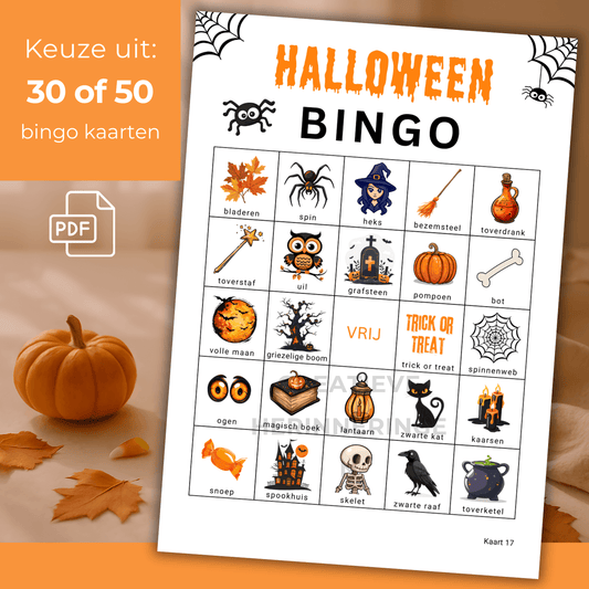 Halloween bingo PDF met 30 unieke kaarten om te printen