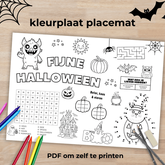 Halloween kleurplaat placemat voor kinderen als PDF-download