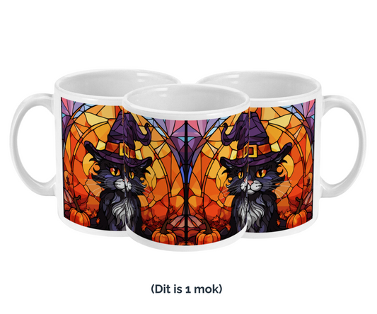 Mok halloween met halloween kat met hoed