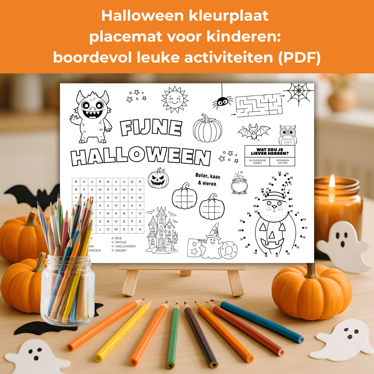 Creatieve Halloween activiteit: kleurplaat placemat om zelf te printen