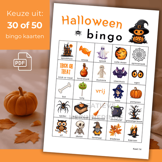 Halloween spelletjes bingo PDF met 30 unieke kaarten om te printen
