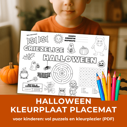 Halloween placemat met Halloween spelletjes en puzzels voor kinderen