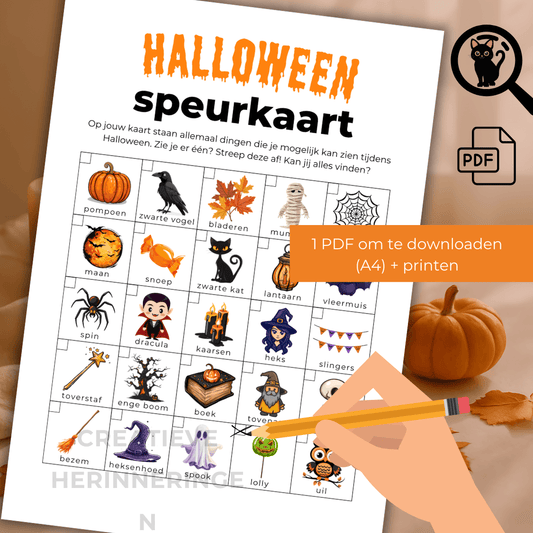Halloween speurtocht kaart voor kinderen om zelf te printen A4 pdf