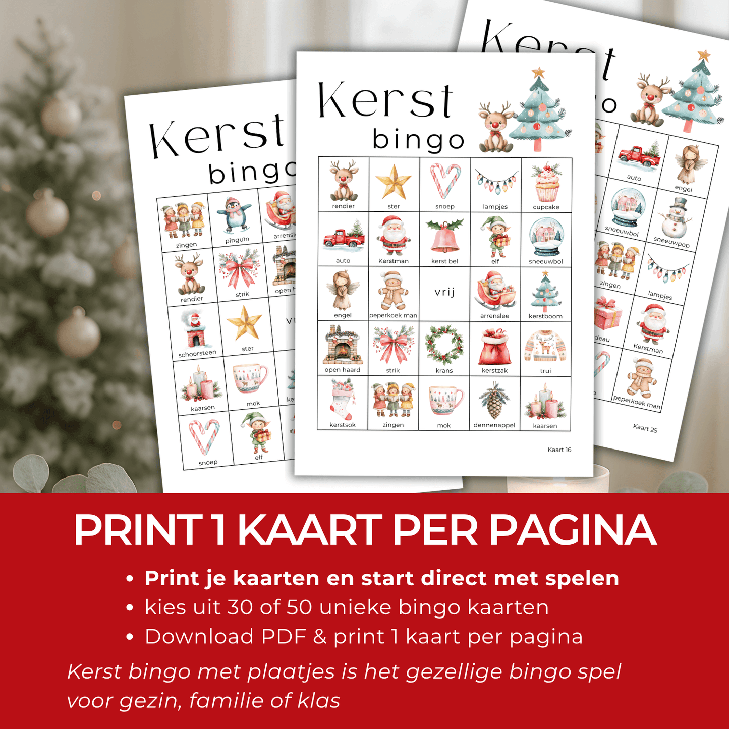 Digitale kerst bingo met plaatjes – direct te downloaden en te printen