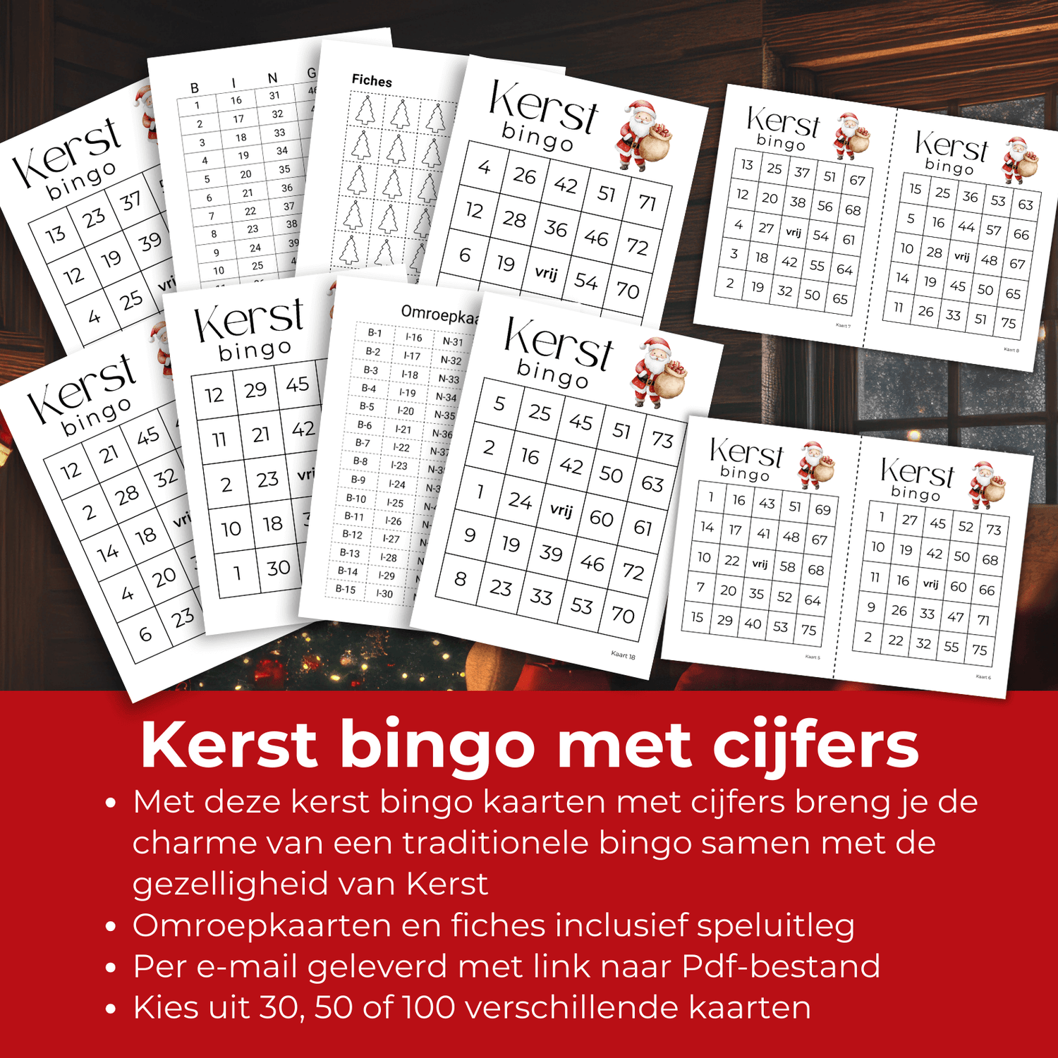 Kerst bingo als pdf om te downloaden en zelf te printen