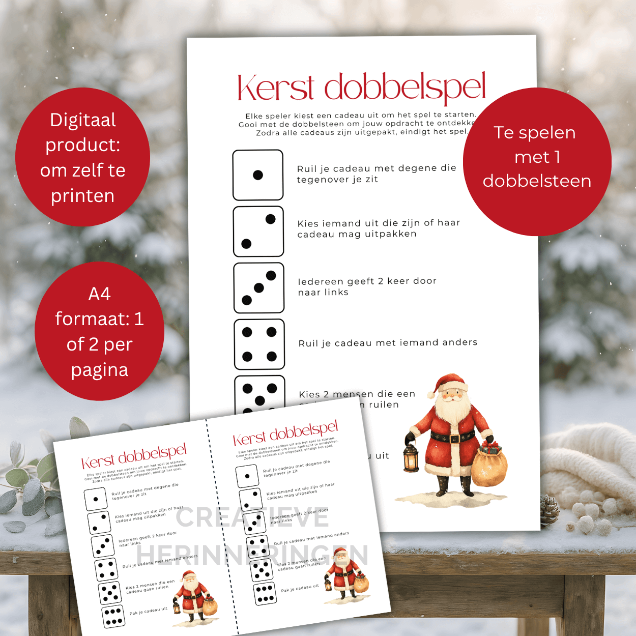 Dobbelspel kerst voor jong en oud, eenvoudig te downloaden al pdf