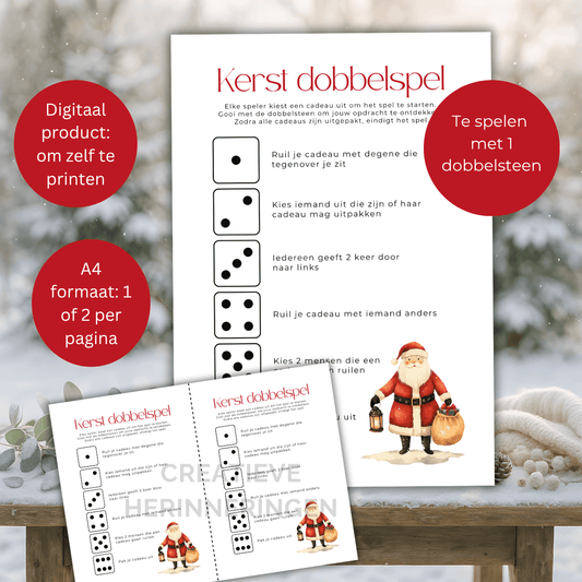 Dobbelspel kerst voor jong en oud, eenvoudig te downloaden al pdf