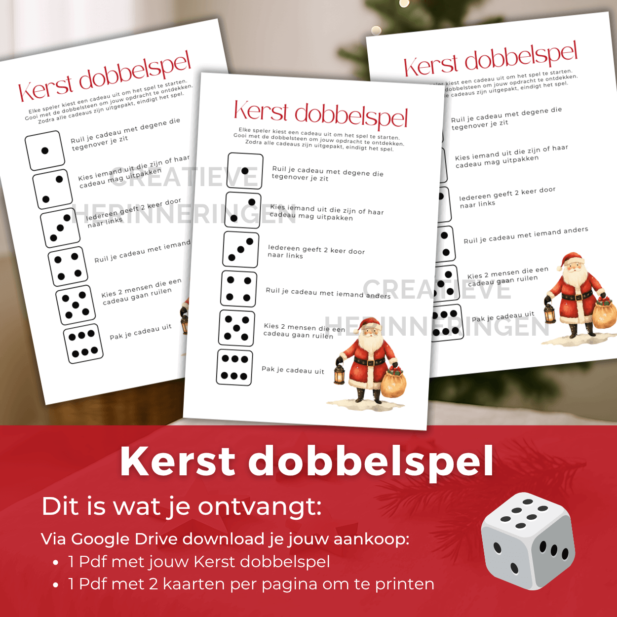 Kerstspel met 1 dobbelsteen, ideaal voor gezinnen, familie en vrienden