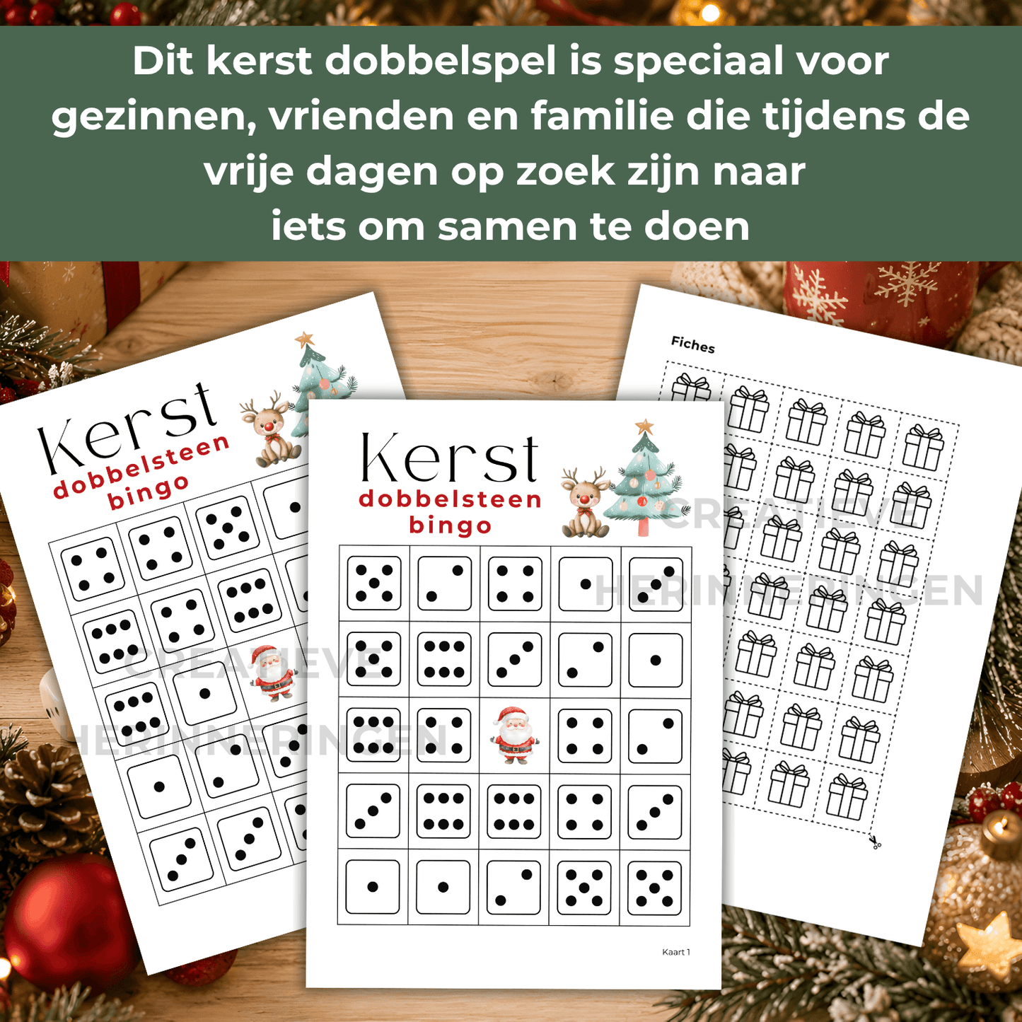 Kerst dobbelspel voor de feestdagen met gezin, familie en vrienden te spelen, tot 20 personen