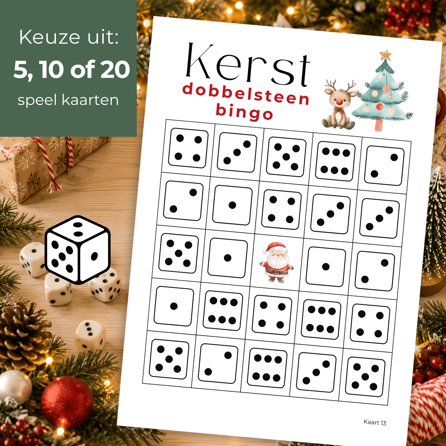 Kerst dobbelspel klaar om te printen voor gezellige dagen tijdens de kerstvakantie.