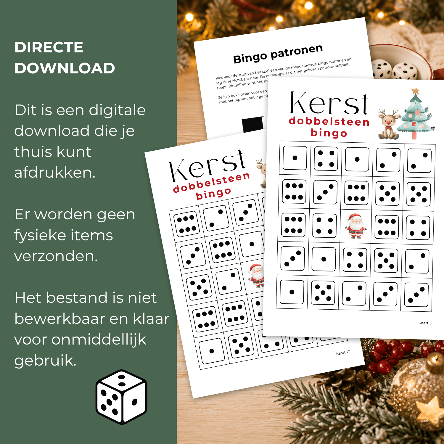 Kerst dobbelspel eenvoudig te printen, leuk spel in de kersteriode